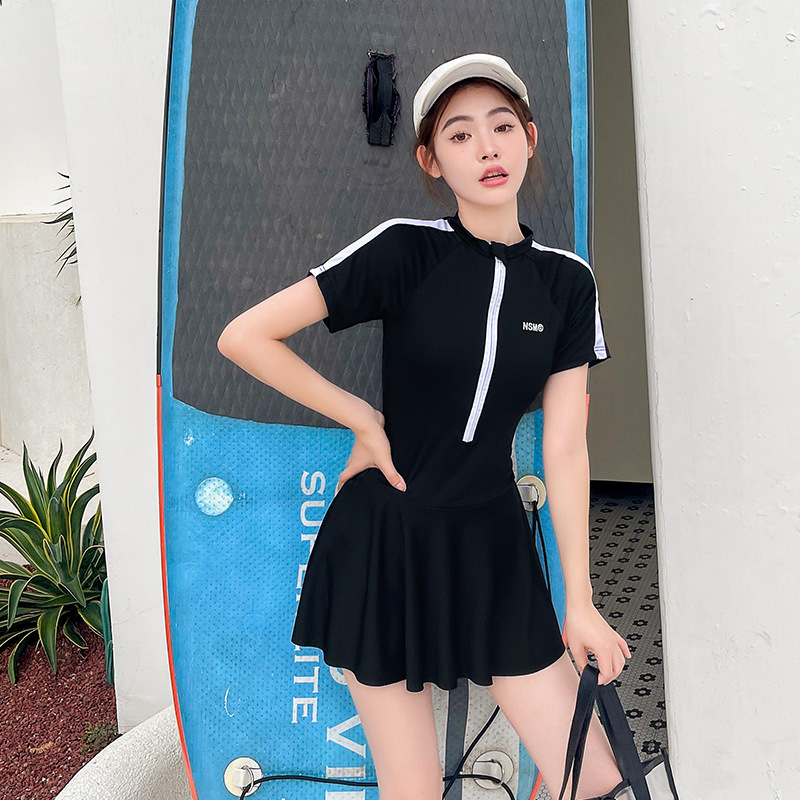 Traje de baño de una pieza de las mujeres vestido de verano nuevo traje de baño adelgazante que cubre el vientre deportes profesionales conservador pequeño pecho push up traje de baño