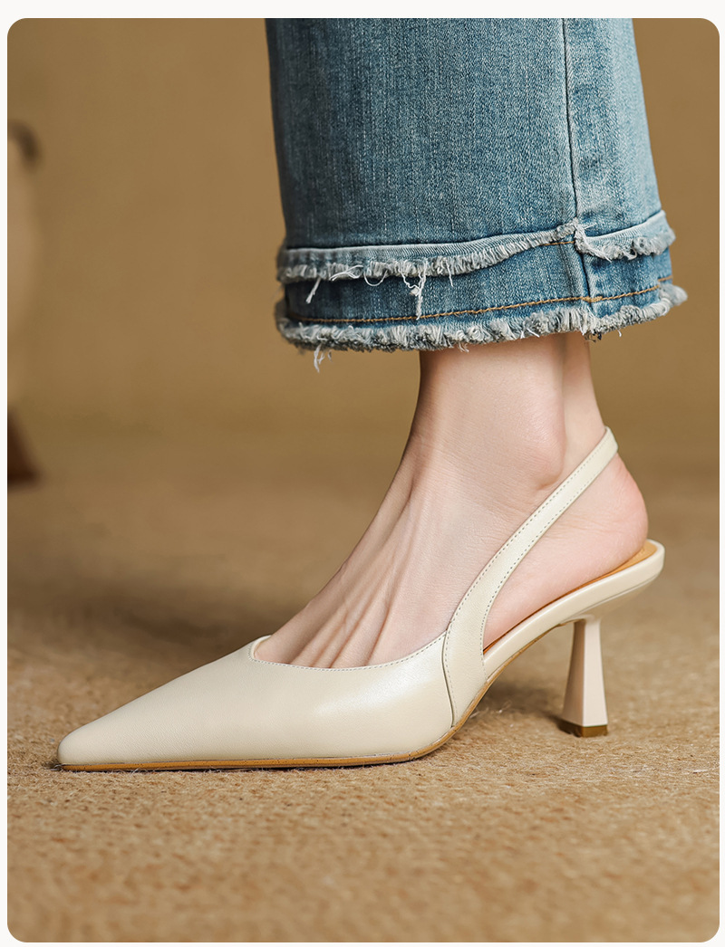 Sandal cao gót nữ mũi nhọn quai khóa, gót 9 cm phong cách Hàn Quốc — Rượu vang đỏ chi tiết 5
