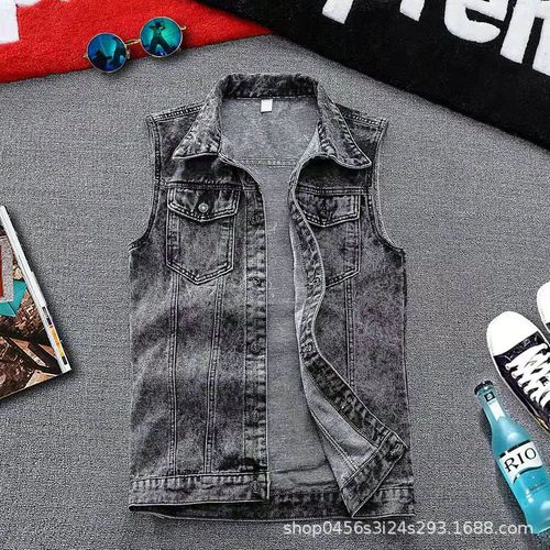 Vintage Cowboy Vest for Men and Teenagers, Loose and Casual Streetwear High-End Brand Sleeveless Cardigan Sweatshirt