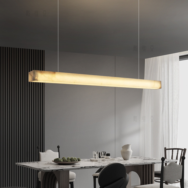 Restaurant Chandelier Minimalist All-Copper Modern New Chinese Style Light Luxury Designer Natural Marble Bar Island Long Chandelier