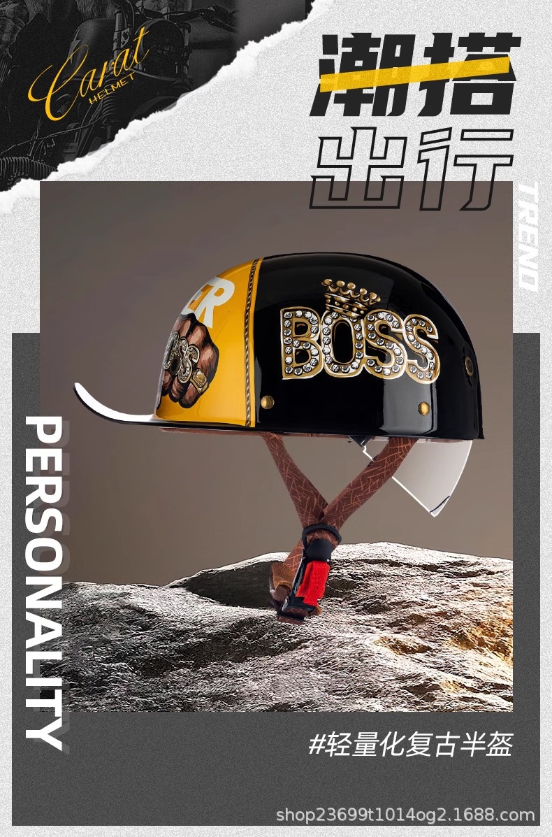 Cross-Border Motorcycle Helmet, Retro Half Helmet, Flip-Up Helmet, Men's and Women's Baseball Cap Helmet, Electric Vehicle Helmet, New 3C Certification
