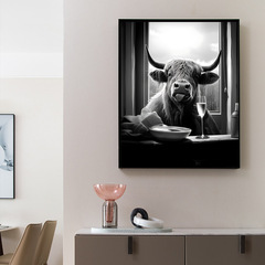 跨境新款創意上廁所的看報的氂牛浴室衛生間裝飾畫背景牆無框畫芯