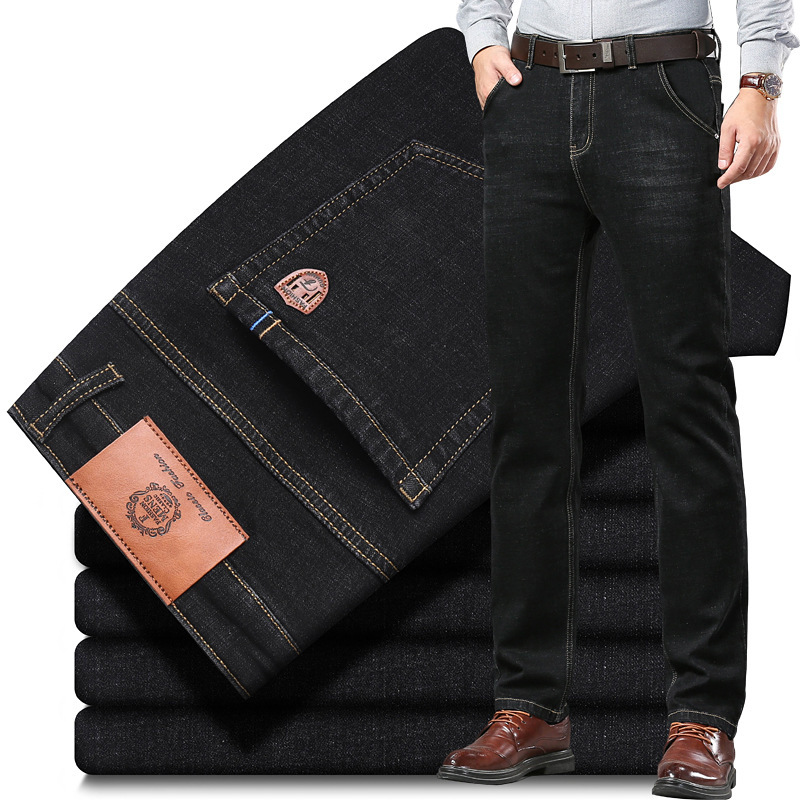 Men's Clothing Autumn And Winter Plus Velvet Jeans Loose Straight Business Casual Warm Thick Pants _voghion.com