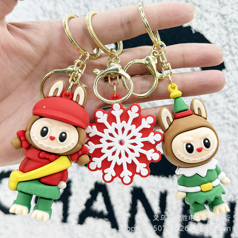 labubu钥匙扣盲盒公仔挂件圣诞节装饰品小配饰拉布布钥匙扣盲盒配