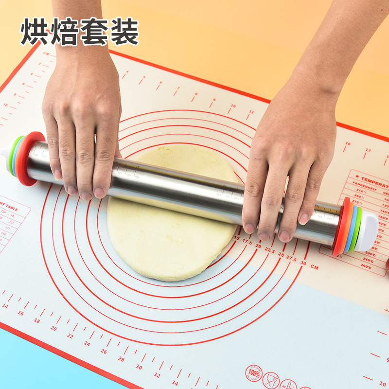 Amazon Kneading Pad Adjustable Rolling Pin Stainless Steel Roller Flour Stick 43cm Scaled Rolling Pin