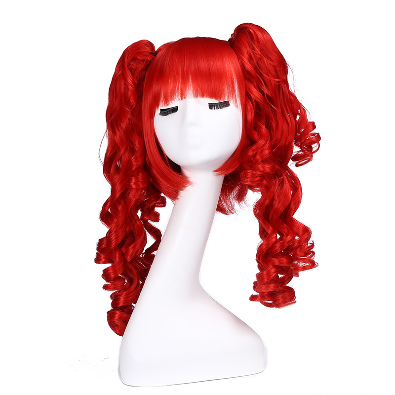 Japanese and Korean wigs bright red Lolita wear temperament trend girls high temperature silk long curly hair manufacturers wholesale