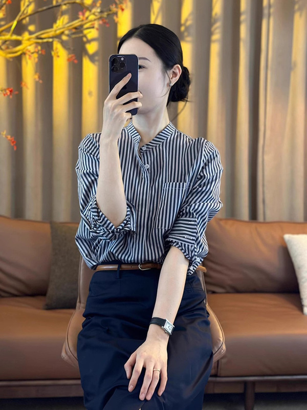 早秋时尚穿搭一整套装女洋气质显瘦条纹衬衫高腰半身裙两件套装女|undefined