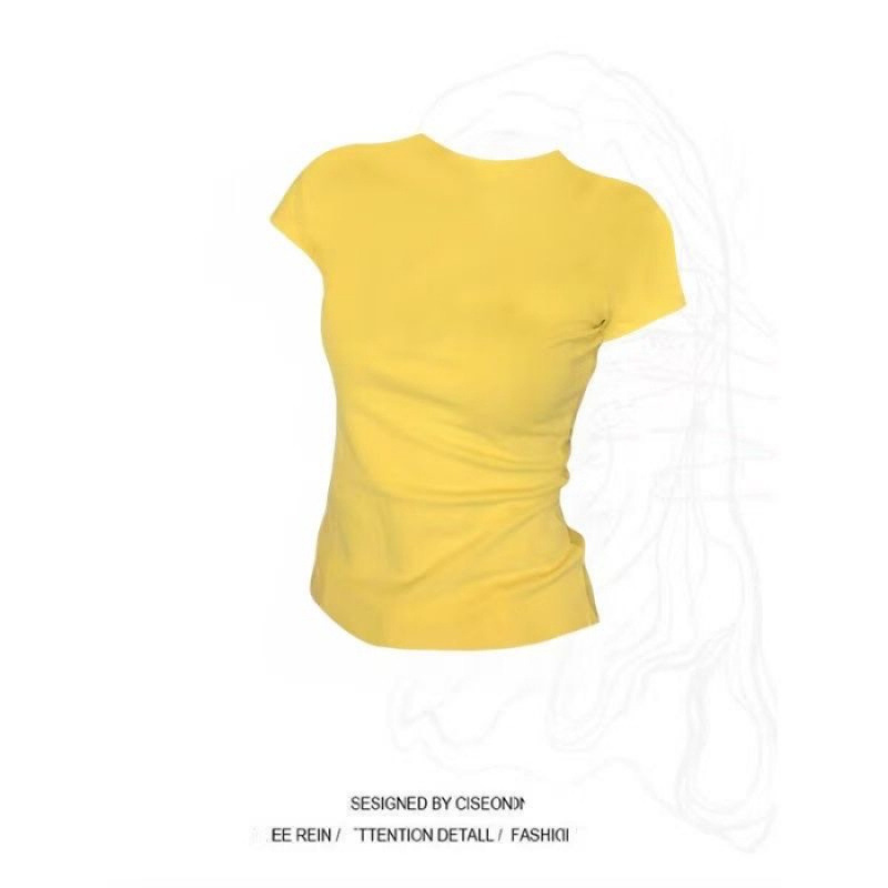 半袖レディース人気2025新作右肩Tシャツレディース無地夏ラウンドネックスリムフィットTシャツトップトレンディ|undefined