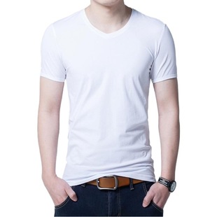 Men's short sleeve t-shirt factory wholesale slim young students solid color fashion top Lycra cotton stretch summer short t