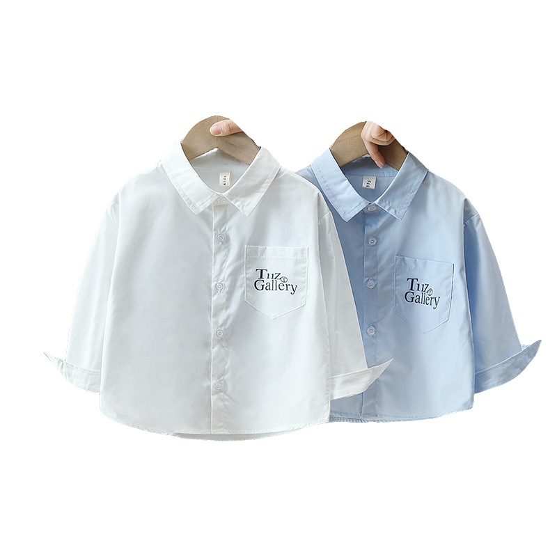 7821 Ropa para niños Camisa de manga larga de otoño para niños 2025 Nuevo estilo de primavera y otoño Camisa blanca de primavera para niños