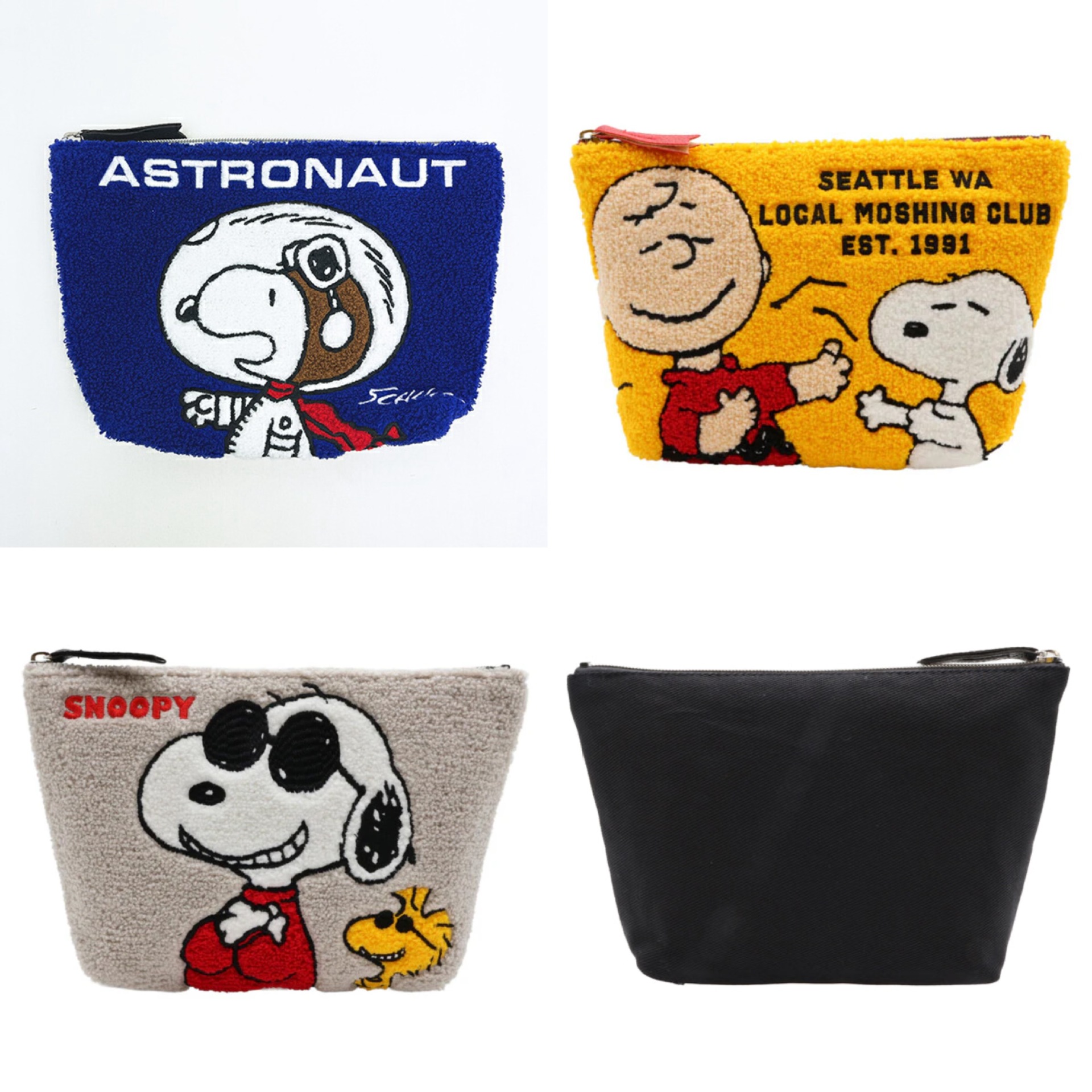 In-Stock Japanese-Style Snoopy Plush Embroidered Makeup Bag, Cute Cartoon Large-Capacity Storage Bag with Boat-Shaped Zipper