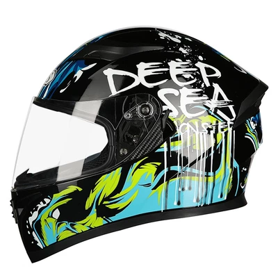 Motosiklet kaskı (dəbilqə) | men, retro motorcycle full-face helmets - deep-blue-with-transparency-m