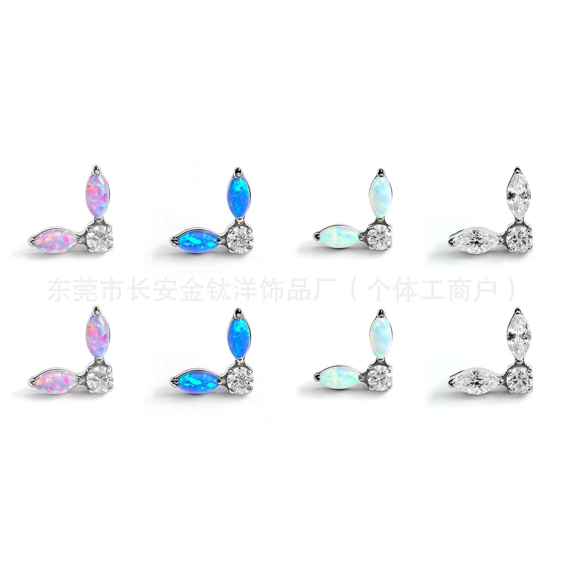 F136 Titanium Marquise Zircon Wing Earrings Lip Studs Nose Studs Ear Bone Studs G23 Titanium Alloy Body Piercing Jewelry detail image 5