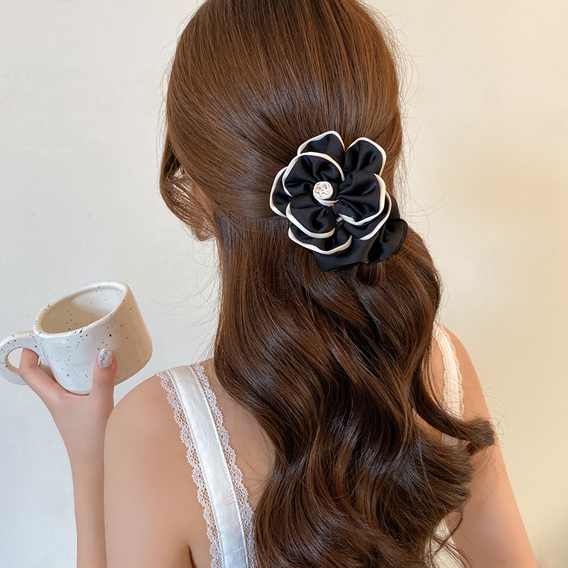 Anillo de cabello de camellia de estilo francés simple satén de alta elástica cuerda de cabello de cola de caballo de correa de correa duradera
