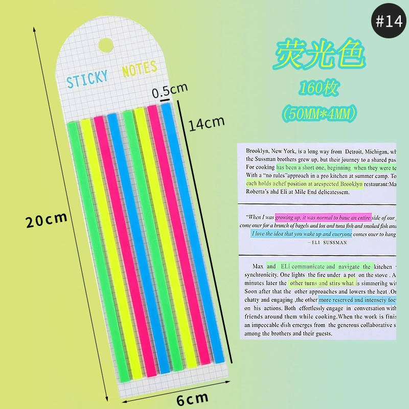 Extremely Thin Fluorescent PET Index Stickers, 300 pcs, Waterproof Long Strip Tabs