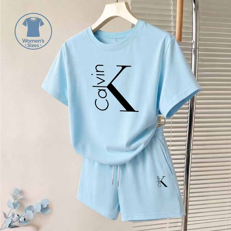 Amazon 2026 Summer European Size Trendy Brand Round Neck T-Shirt Short-Sleeved Two-Piece Set New Sports Casual Women's Suit P