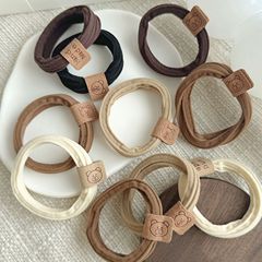 新款韓版簡約百搭咖色高彈力發繩 大地色系小熊標扎馬尾頭繩皮筋