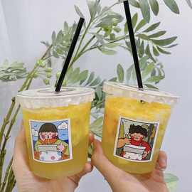 一次性咖啡杯98口径pet嘟嘟杯500ml可爱奶茶杯冷饮胖胖咖啡杯透明