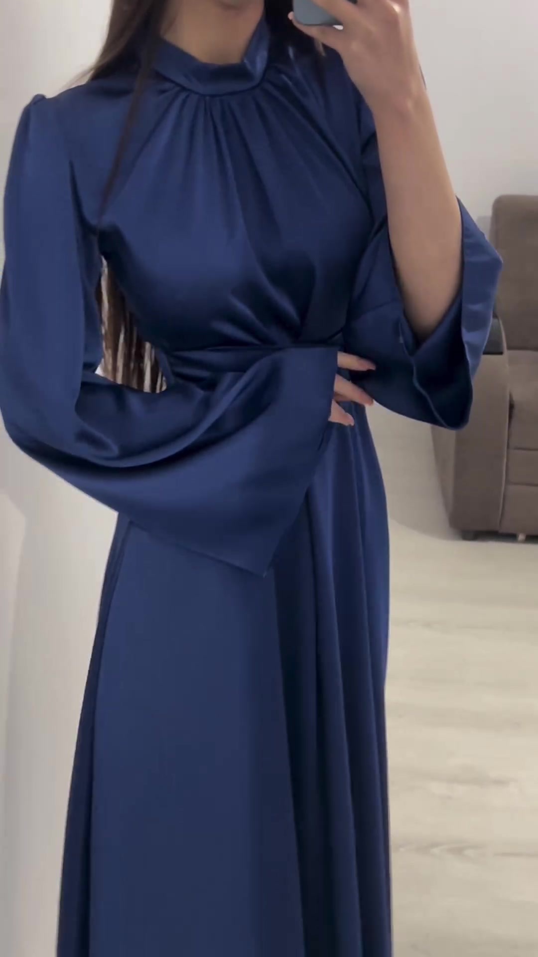 Women's Dress Long Sleeve Slim Fit Waist Strap Solid Colour Autumn_voghion.com