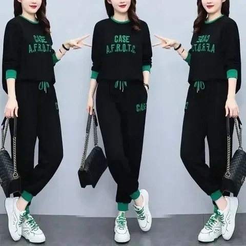 Ladies' Spring Autumn Sportswear Set Loose and Slimming Fashion Casual Trendy Hoodie Two-Piece Set for Plus Size