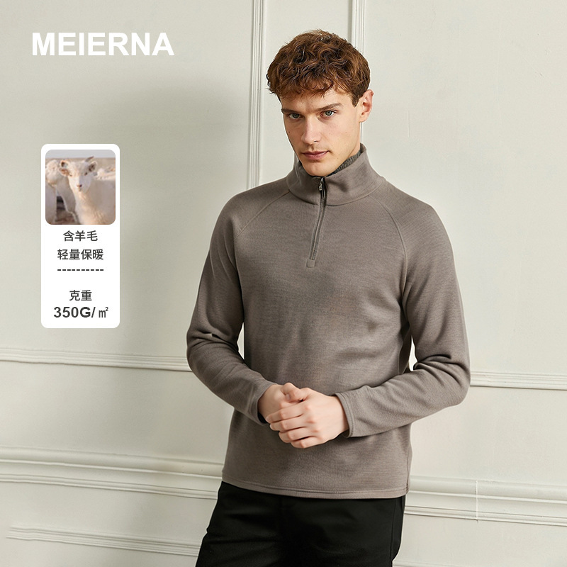 Men's Wool Half-Zip Long-Sleeve Functional T-Shirt Top, Non-Pilling, Bird-Themed Half-Zip Base Layer Shirt Mbh062