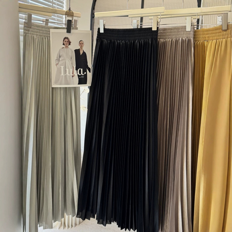 European and American cross-border women's clothing Amazon pleated skirt with drapey metallic color, large hem pleated skirt, spring/summer long skirt European and American cross-border women's clothing Amazon pleated skirt with drapey metallic color, large hem pleated skirt, spring/summer long skirt