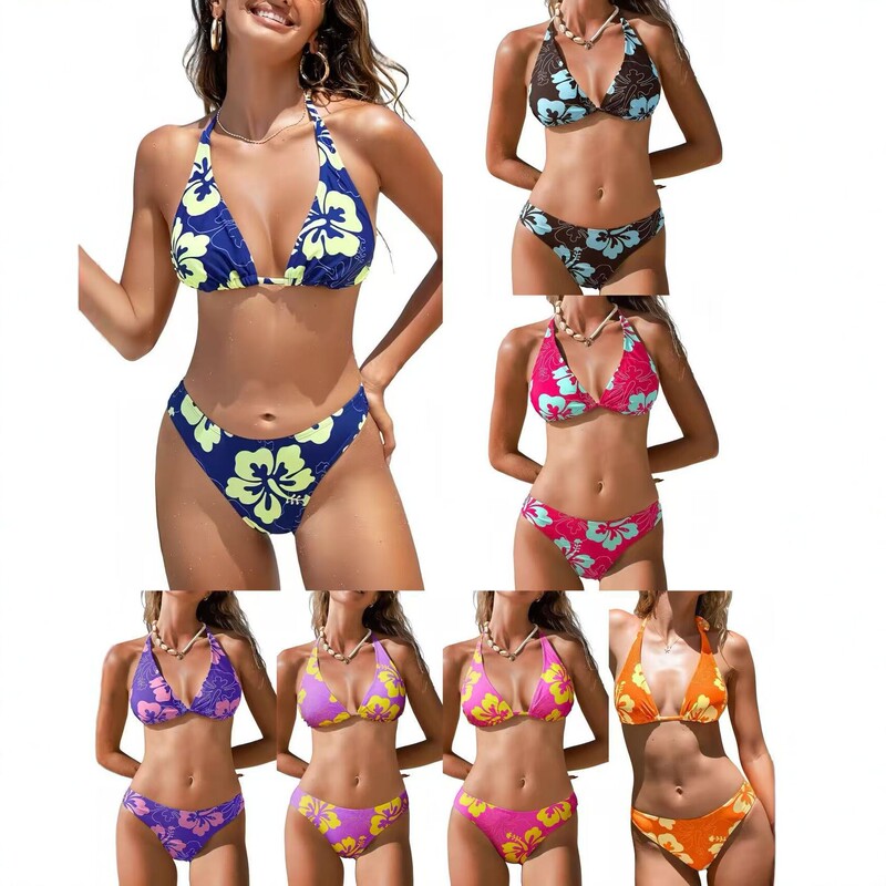 2026 New European and American Cross-Border Tropical Floral Bikini Two-Piece Swimsuit Set Sexy Vacation Beach Swimwear for Women