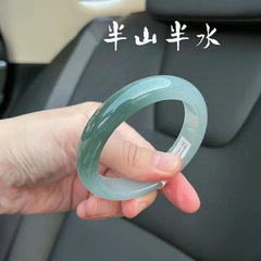 女性用アイスオールドヒットアイスワックスジェイドブレスレット、ミャンマー油グリーンオールドヒットサークル翡翠ブレスレット、女性用シンプルな翡翠ブレスレット