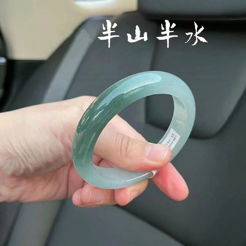 女性用アイスオールドヒットアイスワックスジェイドブレスレット、ミャンマー油グリーンオールドヒットサークル翡翠ブレスレット、女性用シンプルな翡翠ブレスレット|undefined