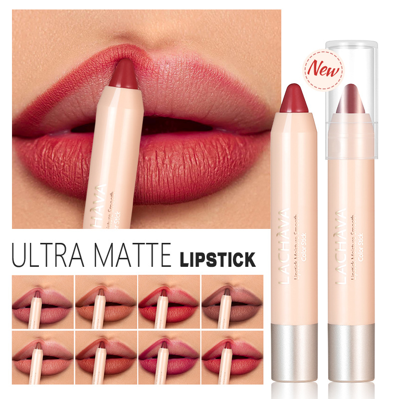 Heißer Verkauf LACHAVA 8 Farbe Matte Lippenstift Stift Wasserdicht Antihaft Tasse Lipliner Linie Haken Lip Pen Make-Up_voghion.com