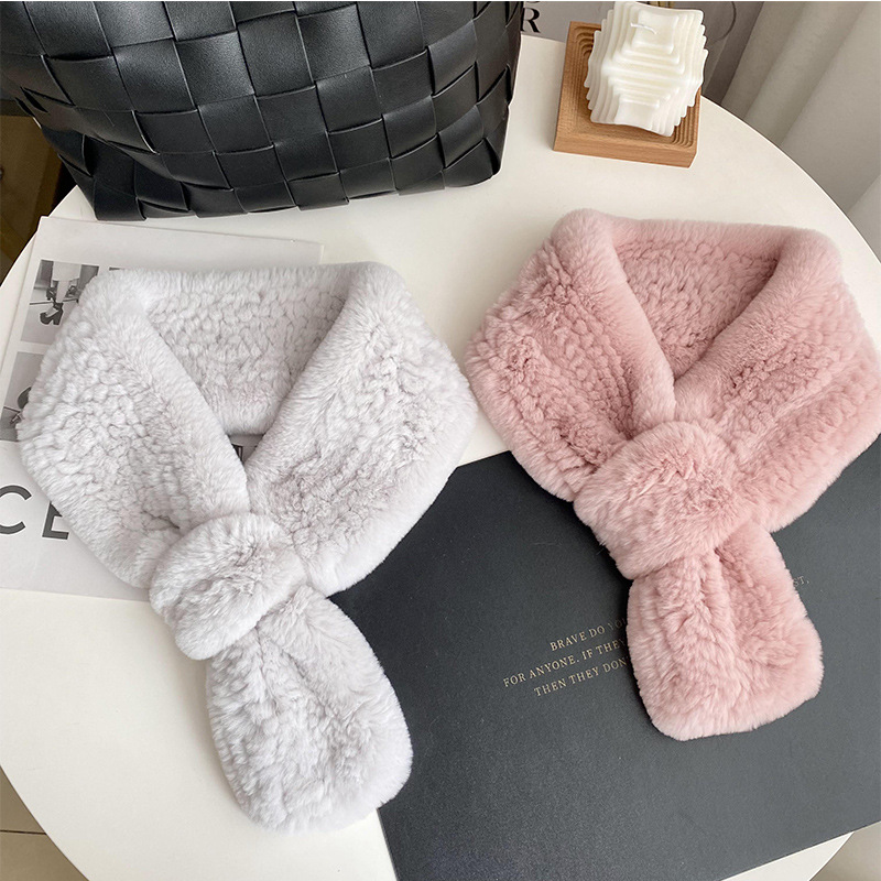 Design Mode Rex Kaninchenhaar Schal für Frauen Herbst und Winter warm gewebt Lätzchen Plüsch doppelseitig einfarbig Kreuz Haar Kragen Kragen Set_voghion.com