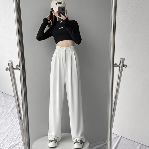 2025 Summer Wide-Leg Pants for Women, High-Waisted, Loose, Drapey Straight-Leg Pants, Slimming Long Pants, Suit Pants, Trendy Floor-Length Pants 2025 Summer Wide-Leg Pants for Women, High-Waisted, Loose, Drapey Straight-Leg Pants, Slimming Long Pants, Suit Pants, Trendy Floor-Length Pants