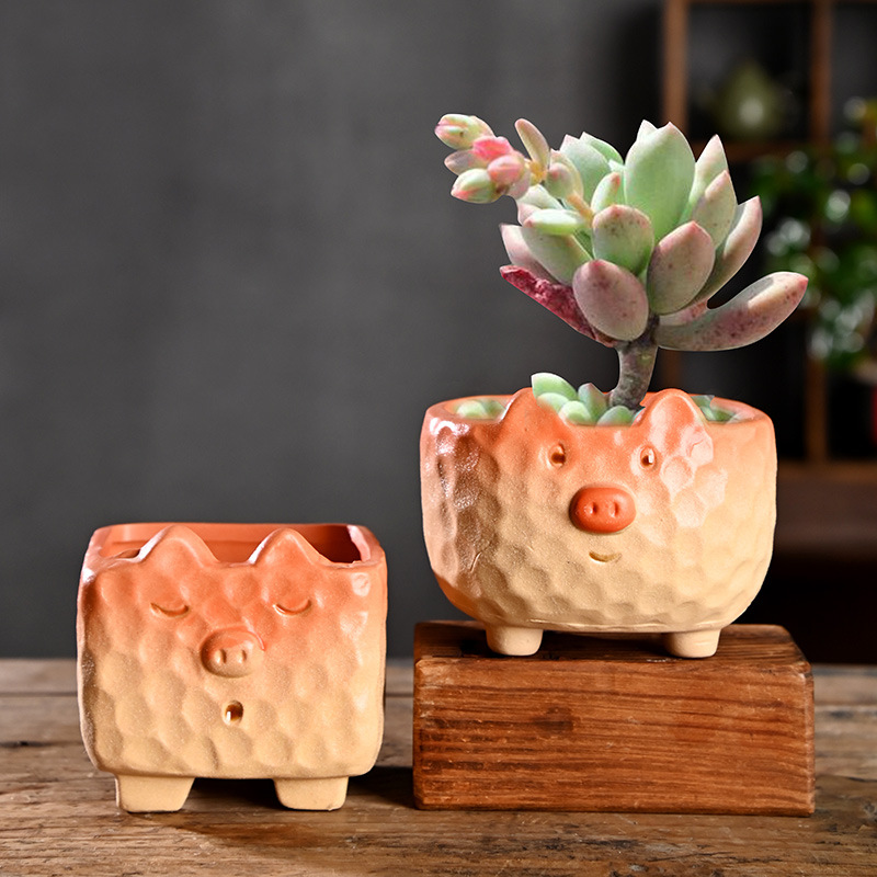 Pequeña caricatura, animal creativo, maceta carnosa, cerámica, arcilla especial para el hogar, maceta de control de raíces de cerámica gruesa, venta al por mayor