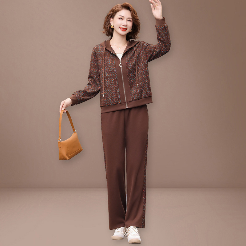 2025新款妈妈秋装运动套装洋气中老年外套女春秋时尚休闲连帽上衣|undefined