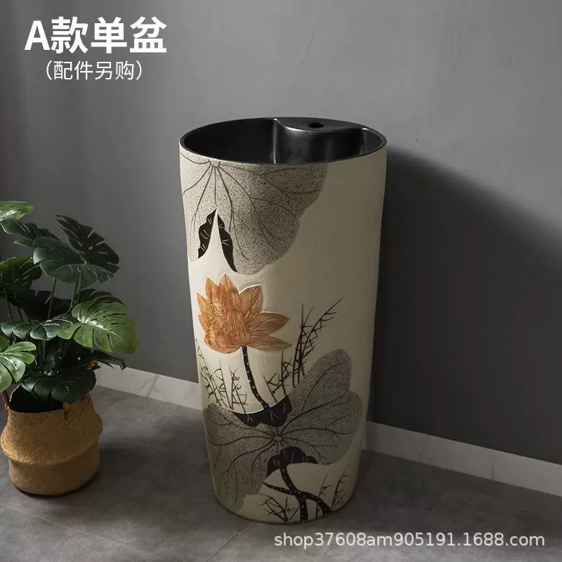 复古立柱洗手盆别墅阳台落地式洗脸盆家用一体立柱盆户外水池