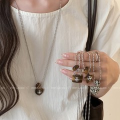 天韩系然虎眼石串珠项链女新款爆款小众设计感高级长款毛衣链配饰