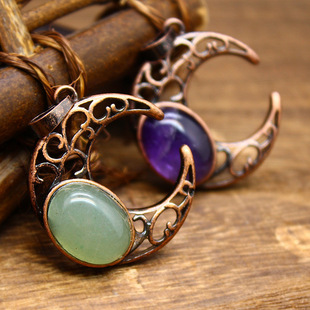 Natural stone old antique hollow crystal jewelry volcanic stone blue stone sweater chain cross-border jewelry wholesale