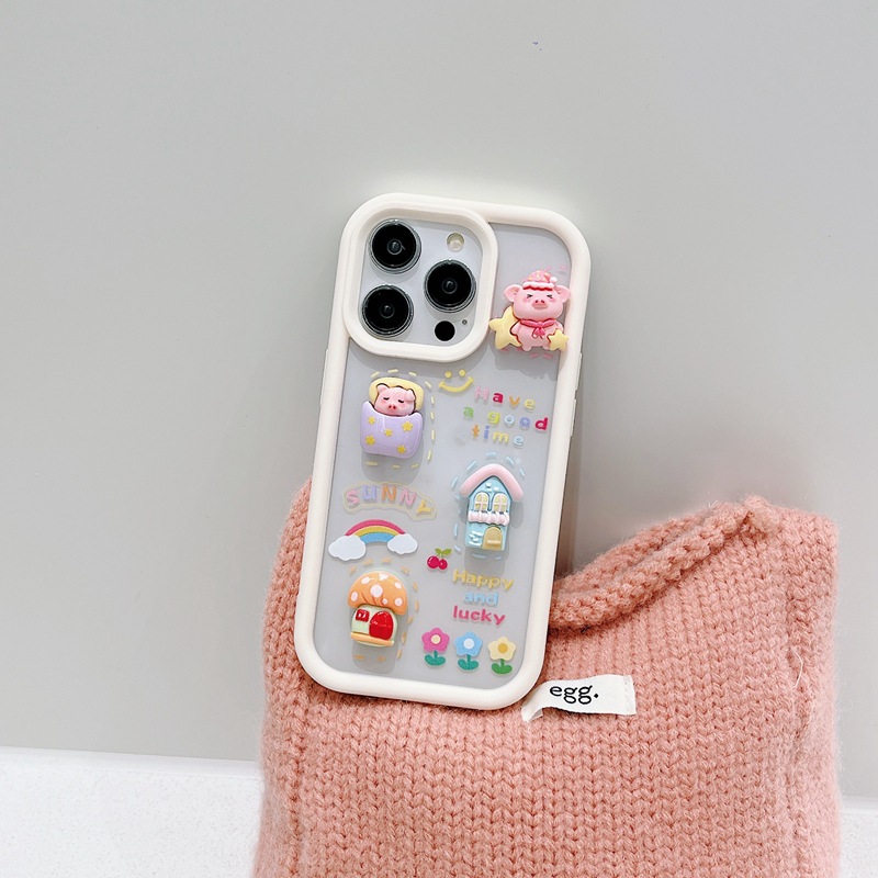 Phone Case For Iphone 14 Pro Max 15 13 12 Transparent Pink Piglet_voghion.com