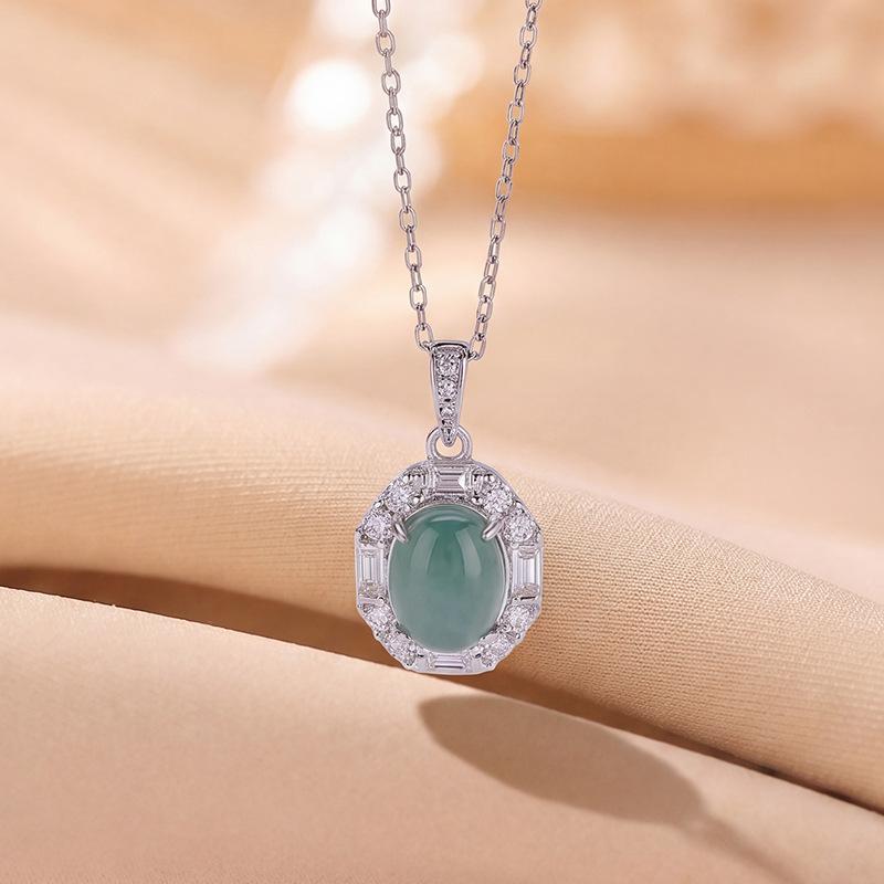Dây chuyền mặt dây chuyền hình giọt nước bạc S925 mạ vàng — Mẫu ngọc bích xanh nước - Mặt dây chuyền đơn - Không bao gồm dây