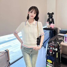 专柜撤回买手店法式设计感polo领针织衫女夏季新款学院风休闲T恤