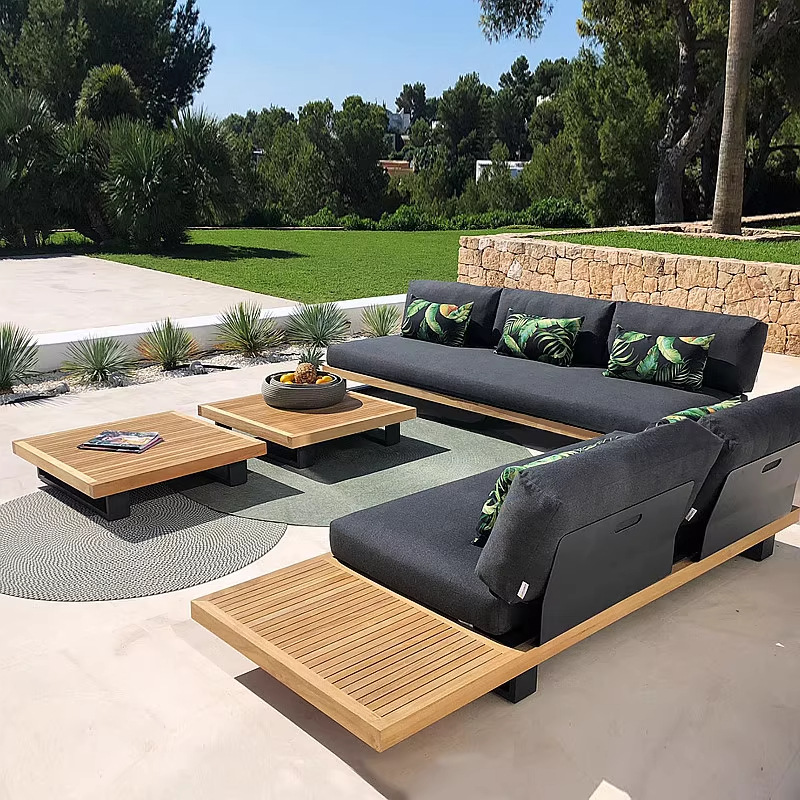 Sofá de teca al aire libre patio a prueba de agua y protección solar diseñador al aire libre villa hotel balcón combinación de muebles de madera anticorrosiva