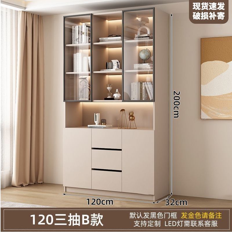 新中式书柜一门到顶加高客厅带玻璃门展示储物柜家用书房门墙书架|undefined
