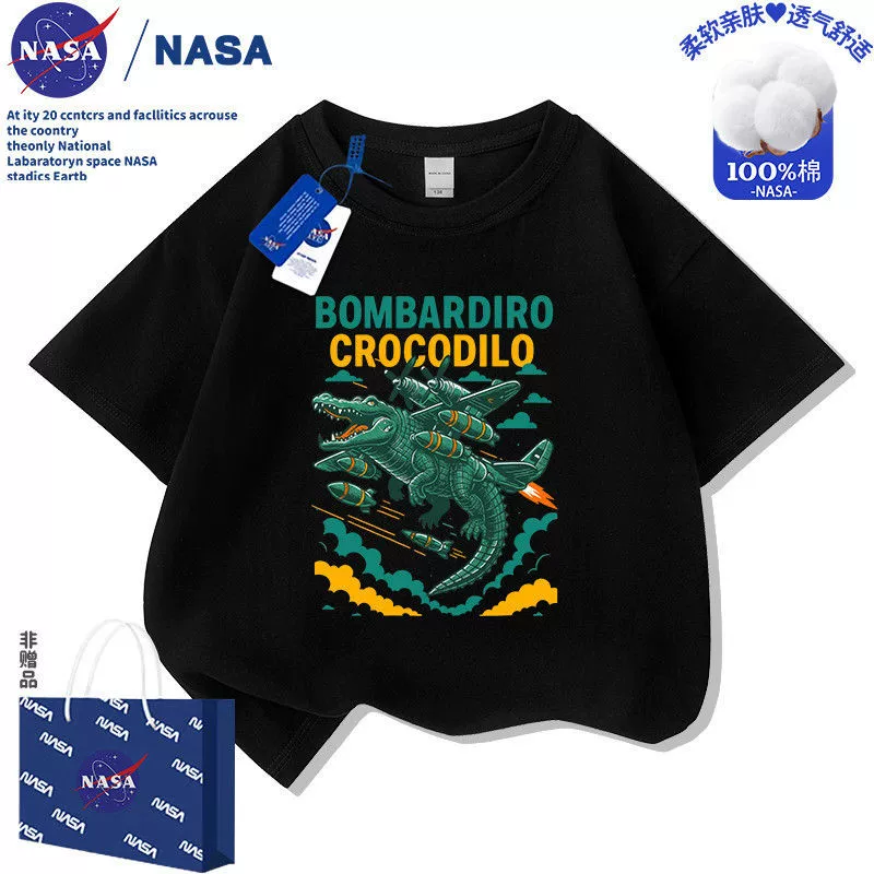 Детская футболка NASA "Классика гор и морей" крокодил, бомбер, короткий рукав, хлопок, абстрактный принт