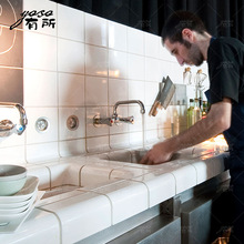 北欧美弧瓷砖厨房餐厅浴室小白砖吧台转角墙砖水池洗手台配件砖
