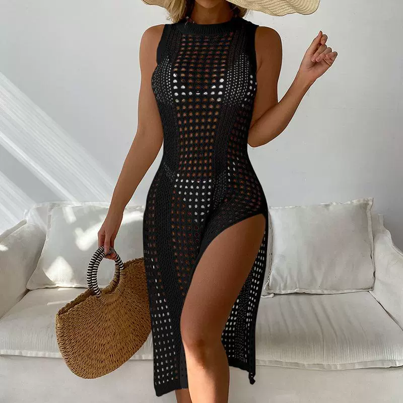  knitted beach sexy swimwear, 2023, европейский стиль, круглое горло, солнцезащита
