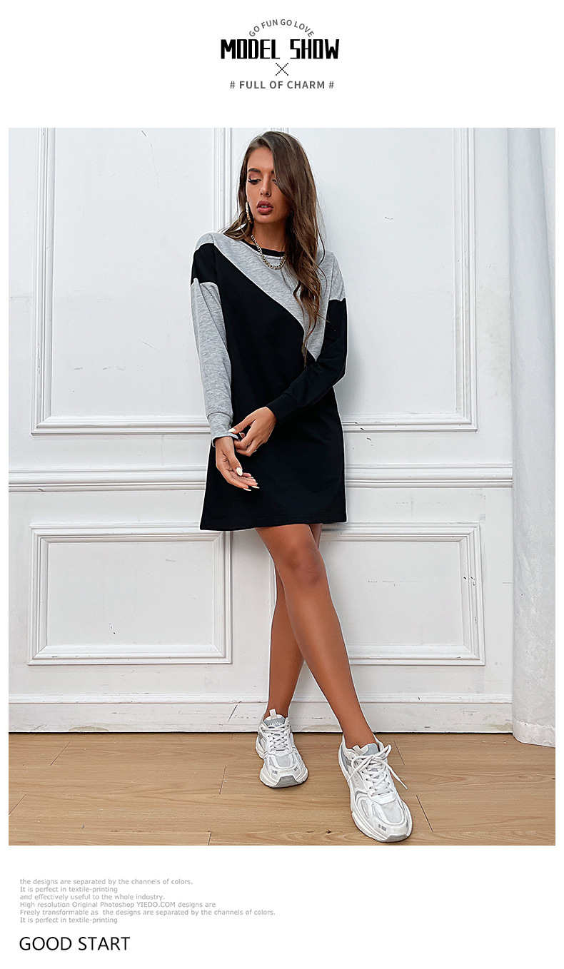 Contrast Color Loose Sweater Dress Long Sleeve Color Matching Fall Women Clothing Dress 7 Contrast Color Loose Sweater Dress Long Sleeve Color Matching Fall Women Clothing Dress