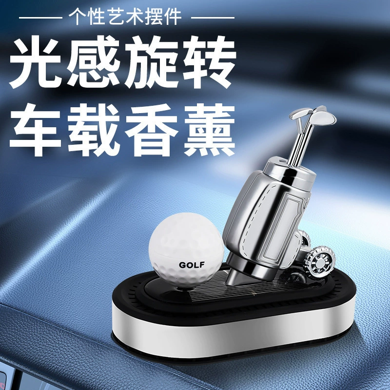 Солнечные автомобильные парфюмерные украшения для гольфа со светом вращающейся центральной консоли автомобиля ароматизатор