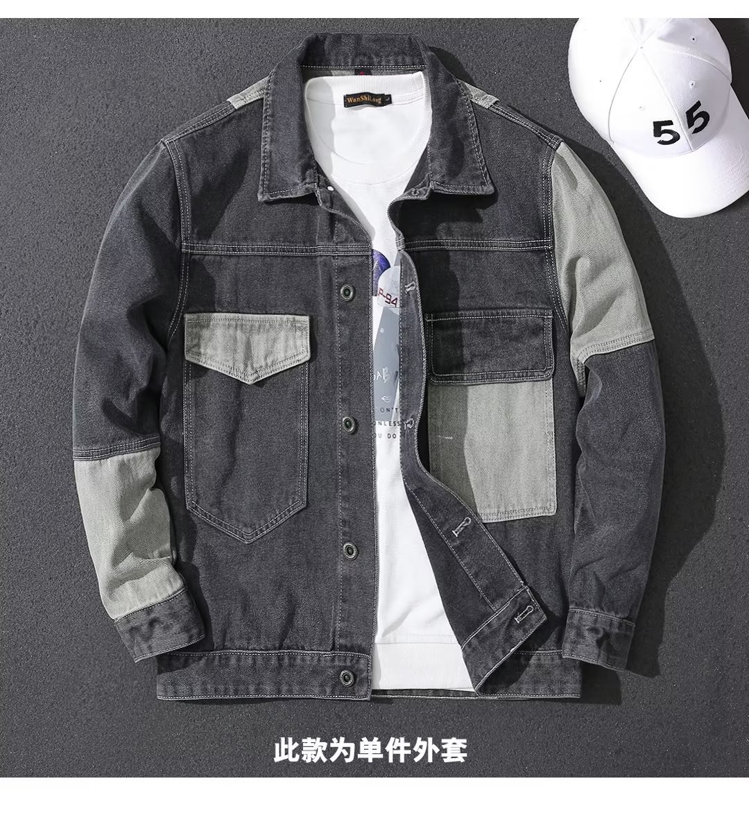 Camisa de mezclilla de estilo coreano abrigo de manga larga solapa de los hombres de moda sitio de construcción ropa de abrigo chaqueta ins moda simple temperamento de primavera y otoño