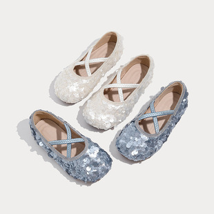 French-Style Evening Breeze Sequin Shallow Mouth Women's Flat Shoes, Spring and Autumn Korean Version, Elegant Ladies' Round-Toe Slip-On Loafers