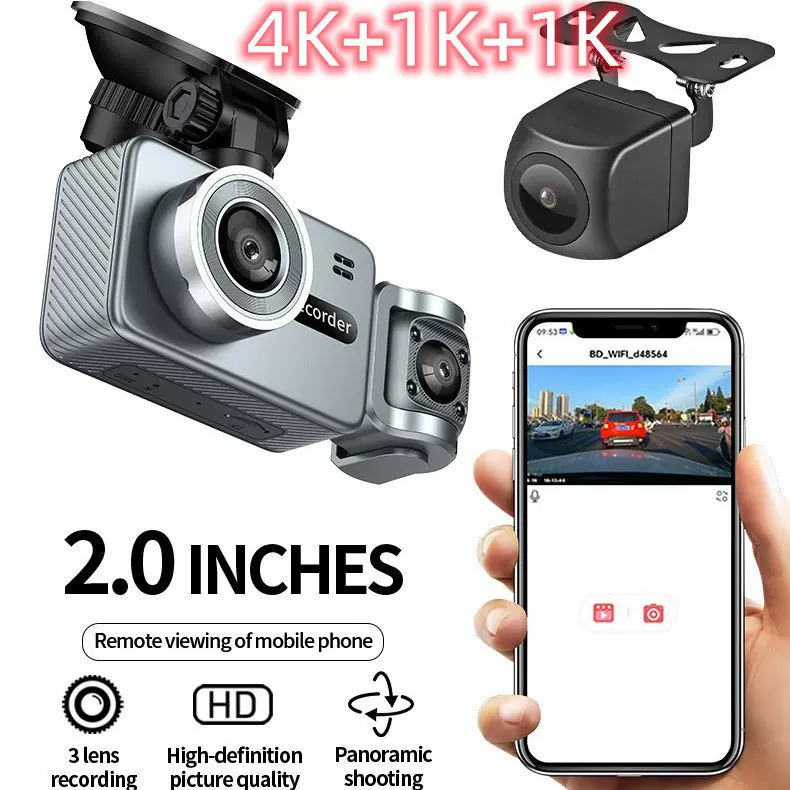 S2新款全智芯片4K+1K+1K三录WIFI车载高清夜视监控行车记录仪工厂